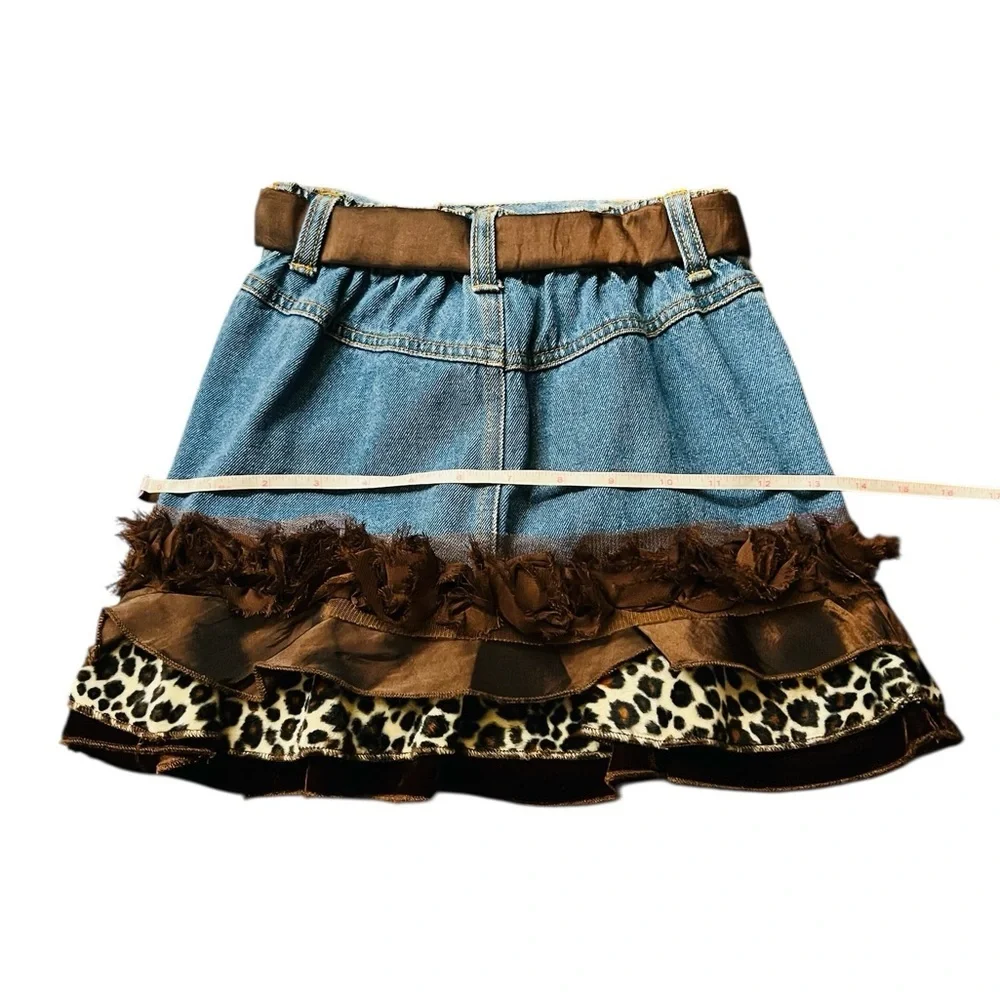 Greggy Girl Chic Denim Skirt with Brown and Leopard Accents Girl’s Size 6